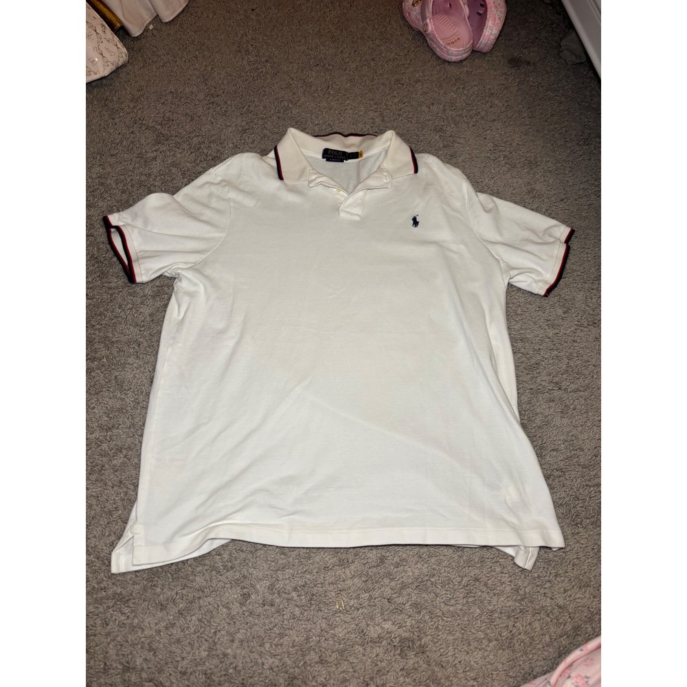 Polo Ralph Lauren Mens XL Classic Fit White Tipped Collar Pique Polo Shirt